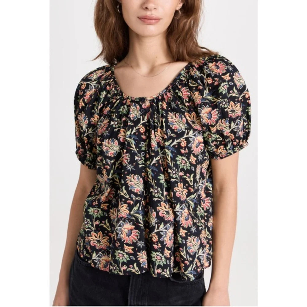 THE GREAT. Floral Black Blouse